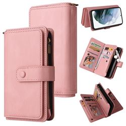 Luxury Multi-functional Zipper Wallet Leather Phone Case Cover for Samsung Galaxy S21 - Pink