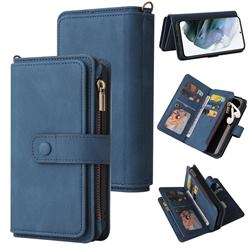 Luxury Multi-functional Zipper Wallet Leather Phone Case Cover for Samsung Galaxy S21 - Blue