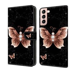 Black Diamond Butterfly Crystal PU Leather Protective Wallet Case Cover for Samsung Galaxy S21