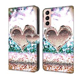 Pink Diamond Heart Crystal PU Leather Protective Wallet Case Cover for Samsung Galaxy S21
