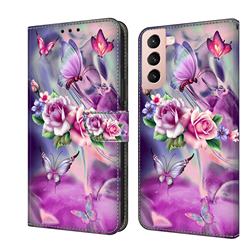 Flower Butterflies Crystal PU Leather Protective Wallet Case Cover for Samsung Galaxy S21