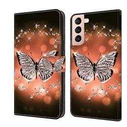 Crystal Butterfly Crystal PU Leather Protective Wallet Case Cover for Samsung Galaxy S21