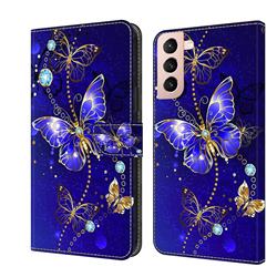 Blue Diamond Butterfly Crystal PU Leather Protective Wallet Case Cover for Samsung Galaxy S21