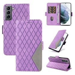 Grid Pattern Splicing Protective Wallet Case Cover for Samsung Galaxy S21 - Purple