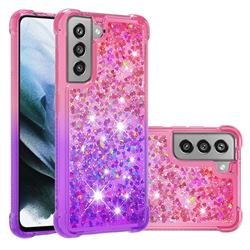 Rainbow Gradient Liquid Glitter Quicksand Sequins Phone Case for Samsung Galaxy S21 FE - Pink Purple
