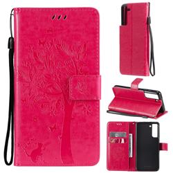 Embossing Butterfly Tree Leather Wallet Case for Samsung Galaxy S21 FE - Rose