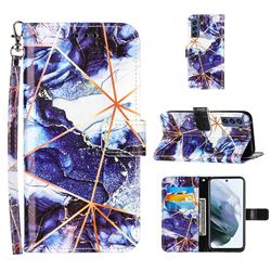 Starry Blue Stitching Color Marble Leather Wallet Case for Samsung Galaxy S21 FE