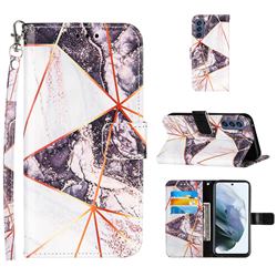 Black and White Stitching Color Marble Leather Wallet Case for Samsung Galaxy S21 FE