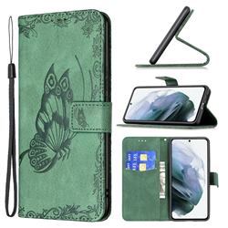 Binfen Color Imprint Vivid Butterfly Leather Wallet Case for Samsung Galaxy S21 FE - Green