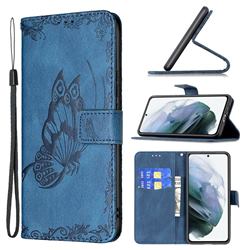 Binfen Color Imprint Vivid Butterfly Leather Wallet Case for Samsung Galaxy S21 FE - Blue