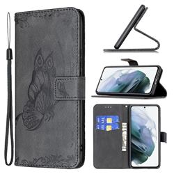 Binfen Color Imprint Vivid Butterfly Leather Wallet Case for Samsung Galaxy S21 FE - Black