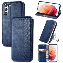 Ultra Slim Fashion Business Card Magnetic Automatic Suction Leather Flip Cover for Samsung Galaxy S21 FE - Dark Blue