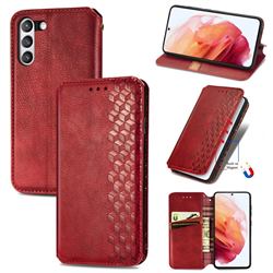 Ultra Slim Fashion Business Card Magnetic Automatic Suction Leather Flip Cover for Samsung Galaxy S21 FE - Red