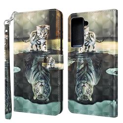 Tiger and Cat 3D Painted Leather Wallet Case for Samsung Galaxy S21 FE