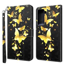 Golden Butterfly 3D Painted Leather Wallet Case for Samsung Galaxy S21 FE