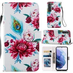 Peacock Flower Smooth Leather Phone Wallet Case for Samsung Galaxy S21 FE