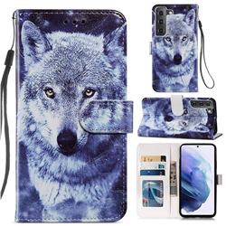 White Wolf Smooth Leather Phone Wallet Case for Samsung Galaxy S21 FE