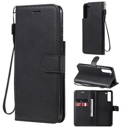 Retro Greek Classic Smooth PU Leather Wallet Phone Case for Samsung Galaxy S21 FE - Black