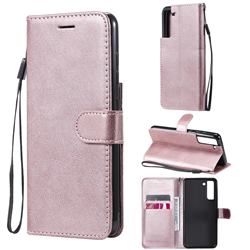 Retro Greek Classic Smooth PU Leather Wallet Phone Case for Samsung Galaxy S21 FE - Rose Gold