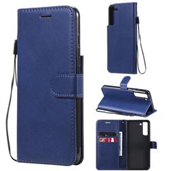 Retro Greek Classic Smooth PU Leather Wallet Phone Case for Samsung Galaxy S21 FE - Blue