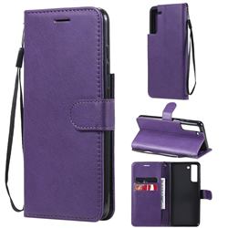 Retro Greek Classic Smooth PU Leather Wallet Phone Case for Samsung Galaxy S21 FE - Purple