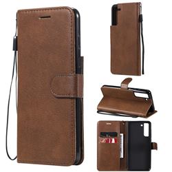 Retro Greek Classic Smooth PU Leather Wallet Phone Case for Samsung Galaxy S21 FE - Brown