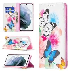 Flying Butterflies Slim Magnetic Attraction Wallet Flip Cover for Samsung Galaxy S21 FE