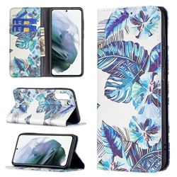 Blue Leaf Slim Magnetic Attraction Wallet Flip Cover for Samsung Galaxy S21 FE