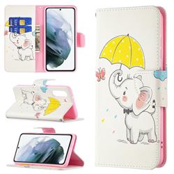 Umbrella Elephant Leather Wallet Case for Samsung Galaxy S21 FE