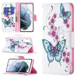 Peach Butterflies Leather Wallet Case for Samsung Galaxy S21 FE