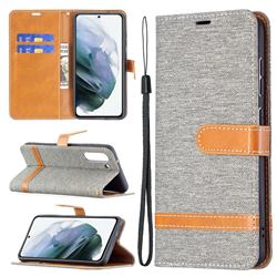 Jeans Cowboy Denim Leather Wallet Case for Samsung Galaxy S21 FE - Gray