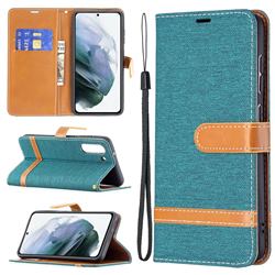 Jeans Cowboy Denim Leather Wallet Case for Samsung Galaxy S21 FE - Green