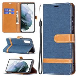 Jeans Cowboy Denim Leather Wallet Case for Samsung Galaxy S21 FE - Dark Blue