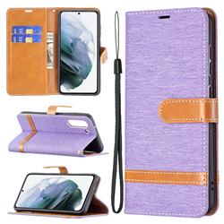 Jeans Cowboy Denim Leather Wallet Case for Samsung Galaxy S21 FE - Purple
