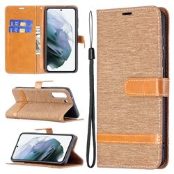 Jeans Cowboy Denim Leather Wallet Case for Samsung Galaxy S21 FE - Brown