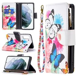 Vivid Flying Butterflies Binfen Color BF03 Retro Zipper Leather Wallet Phone Case for Samsung Galaxy S21 FE