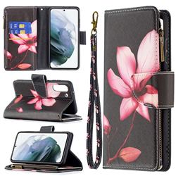 Lotus Flower Binfen Color BF03 Retro Zipper Leather Wallet Phone Case for Samsung Galaxy S21 FE