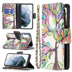 The Tree of Life Binfen Color BF03 Retro Zipper Leather Wallet Phone Case for Samsung Galaxy S21 FE