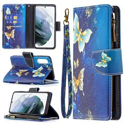 Golden Butterflies Binfen Color BF03 Retro Zipper Leather Wallet Phone Case for Samsung Galaxy S21 FE