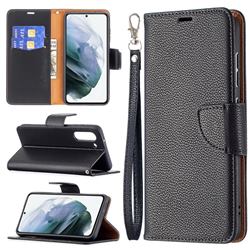 Classic Luxury Litchi Leather Phone Wallet Case for Samsung Galaxy S21 FE - Black