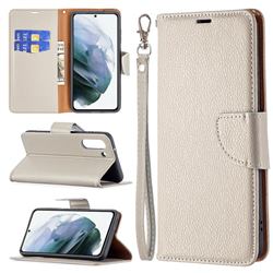 Classic Luxury Litchi Leather Phone Wallet Case for Samsung Galaxy S21 FE - Gray