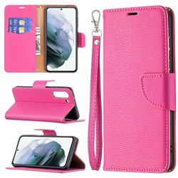 Classic Luxury Litchi Leather Phone Wallet Case for Samsung Galaxy S21 FE - Rose