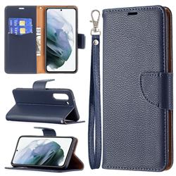 Classic Luxury Litchi Leather Phone Wallet Case for Samsung Galaxy S21 FE - Blue