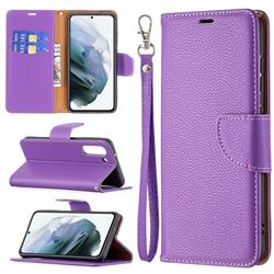 Classic Luxury Litchi Leather Phone Wallet Case for Samsung Galaxy S21 FE - Purple