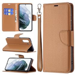 Classic Luxury Litchi Leather Phone Wallet Case for Samsung Galaxy S21 FE - Brown