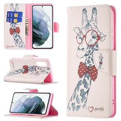 Glasses Giraffe Leather Wallet Case for Samsung Galaxy S21 FE