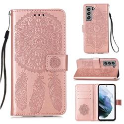 Embossing Dream Catcher Mandala Flower Leather Wallet Case for Samsung Galaxy S21 FE - Rose Gold
