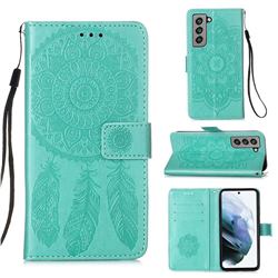 Embossing Dream Catcher Mandala Flower Leather Wallet Case for Samsung Galaxy S21 FE - Green