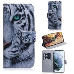 White Tiger PU Leather Wallet Case for Samsung Galaxy S21 FE