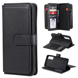 Multi-function Ten Card Slots and Photo Frame PU Leather Wallet Phone Case Cover for Samsung Galaxy S21 FE - Black